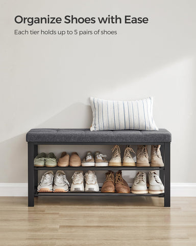 SONGMICS shoe bench assembly with numbered parts for easy setup.