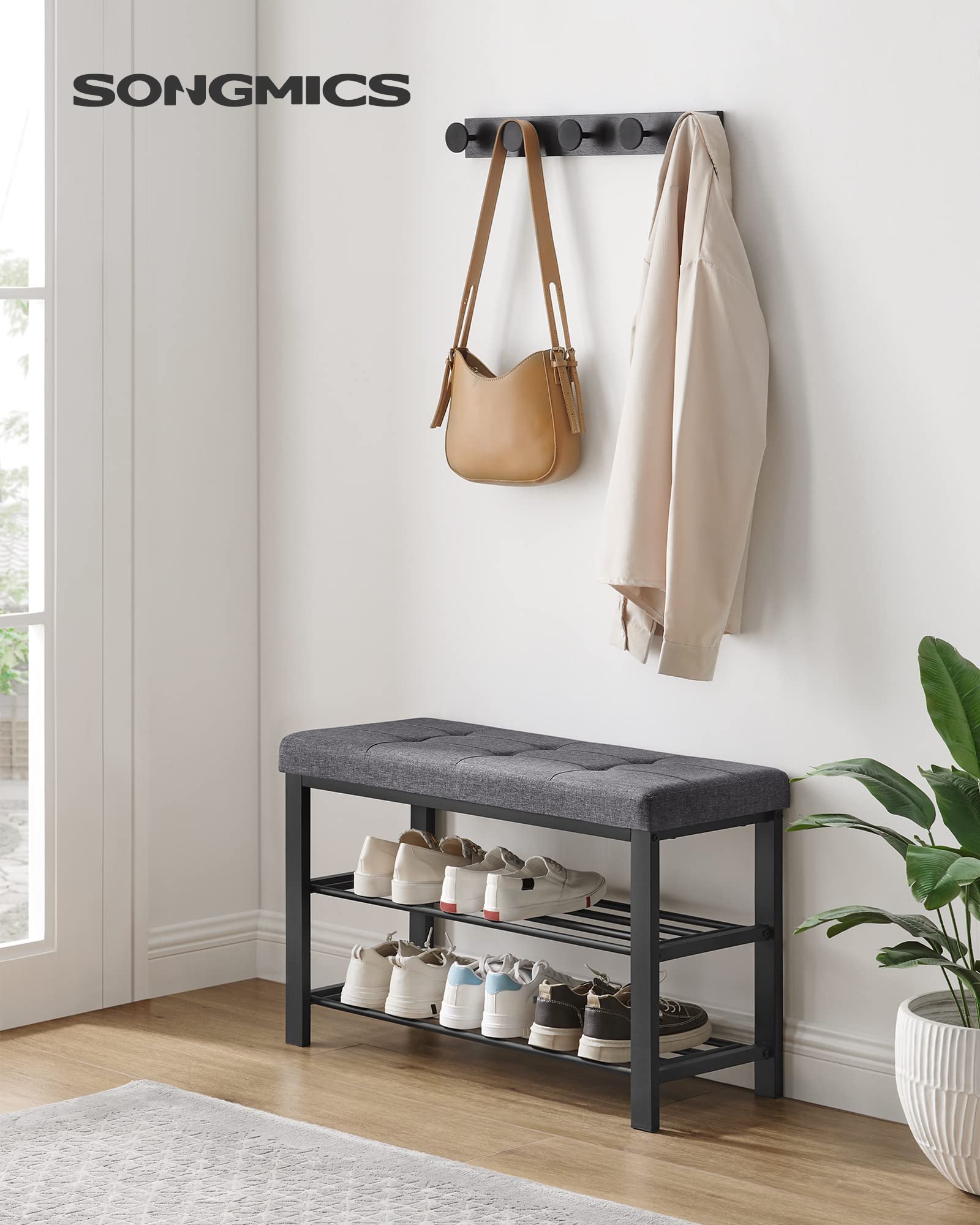 Songmics shoe bench cushion-foam emphasizes comfortable seating while changing shoes