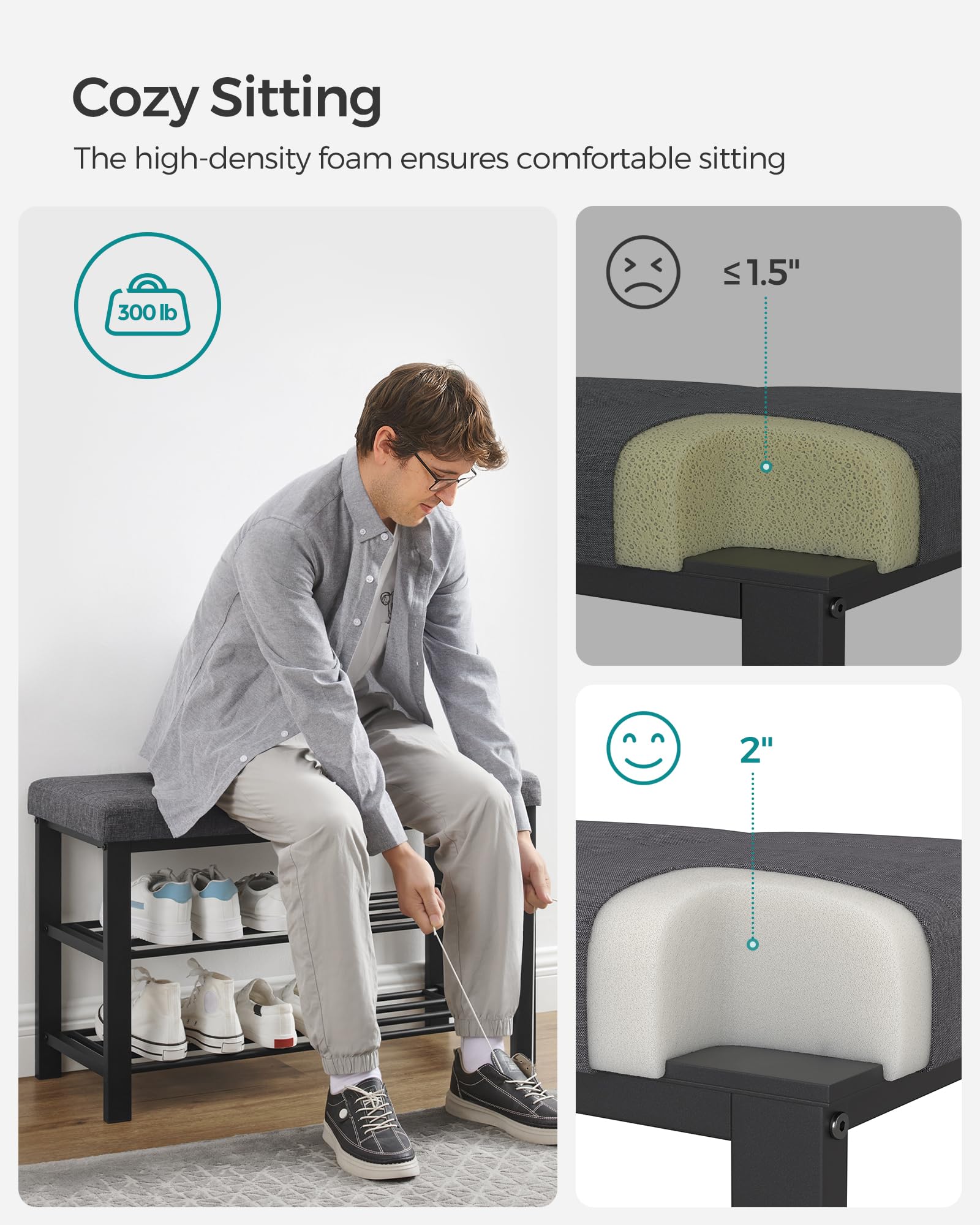 Songmics shoe bench daily-use design offers accessible organization