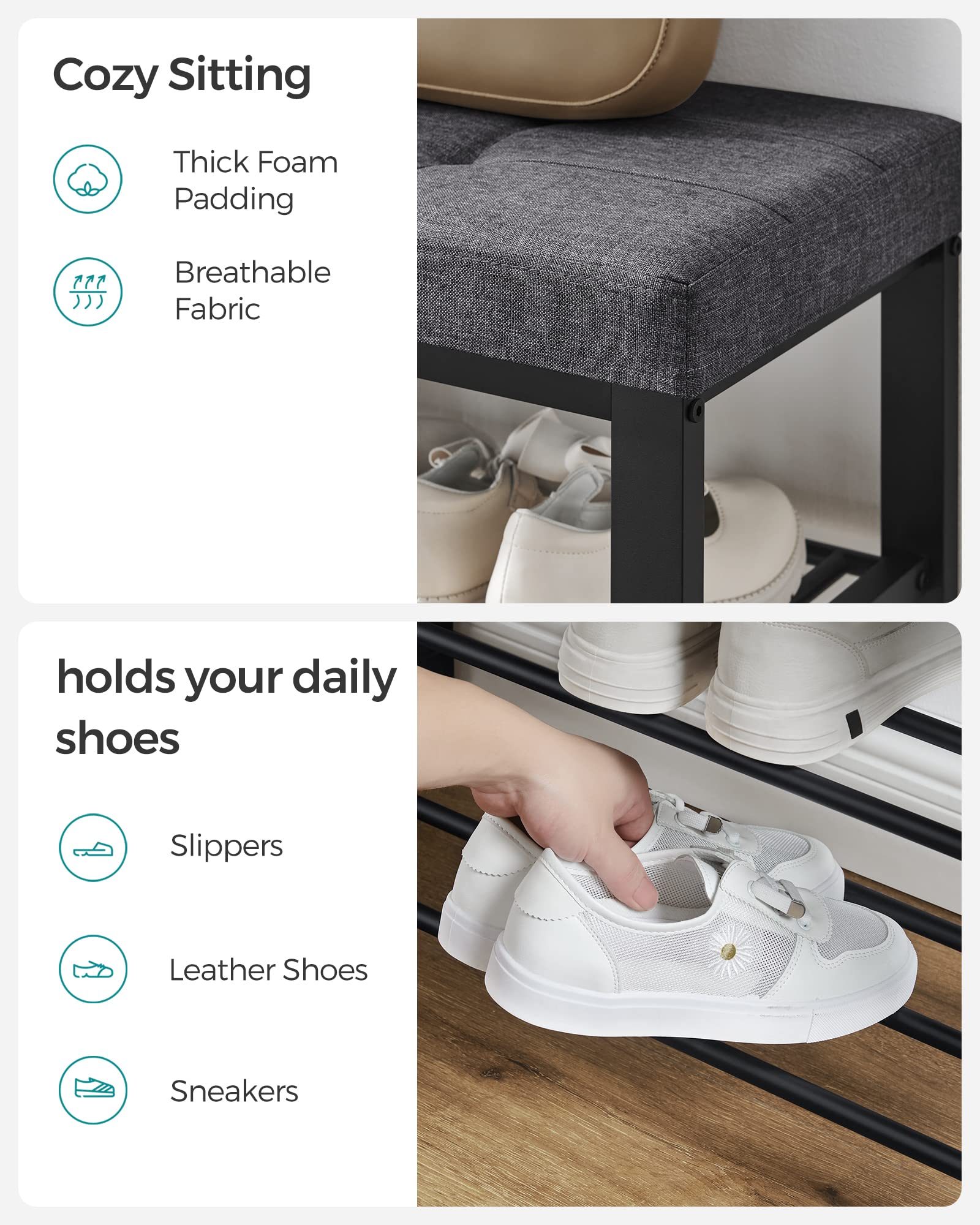 Songmics shoe bench entryway assembly with numbered parts