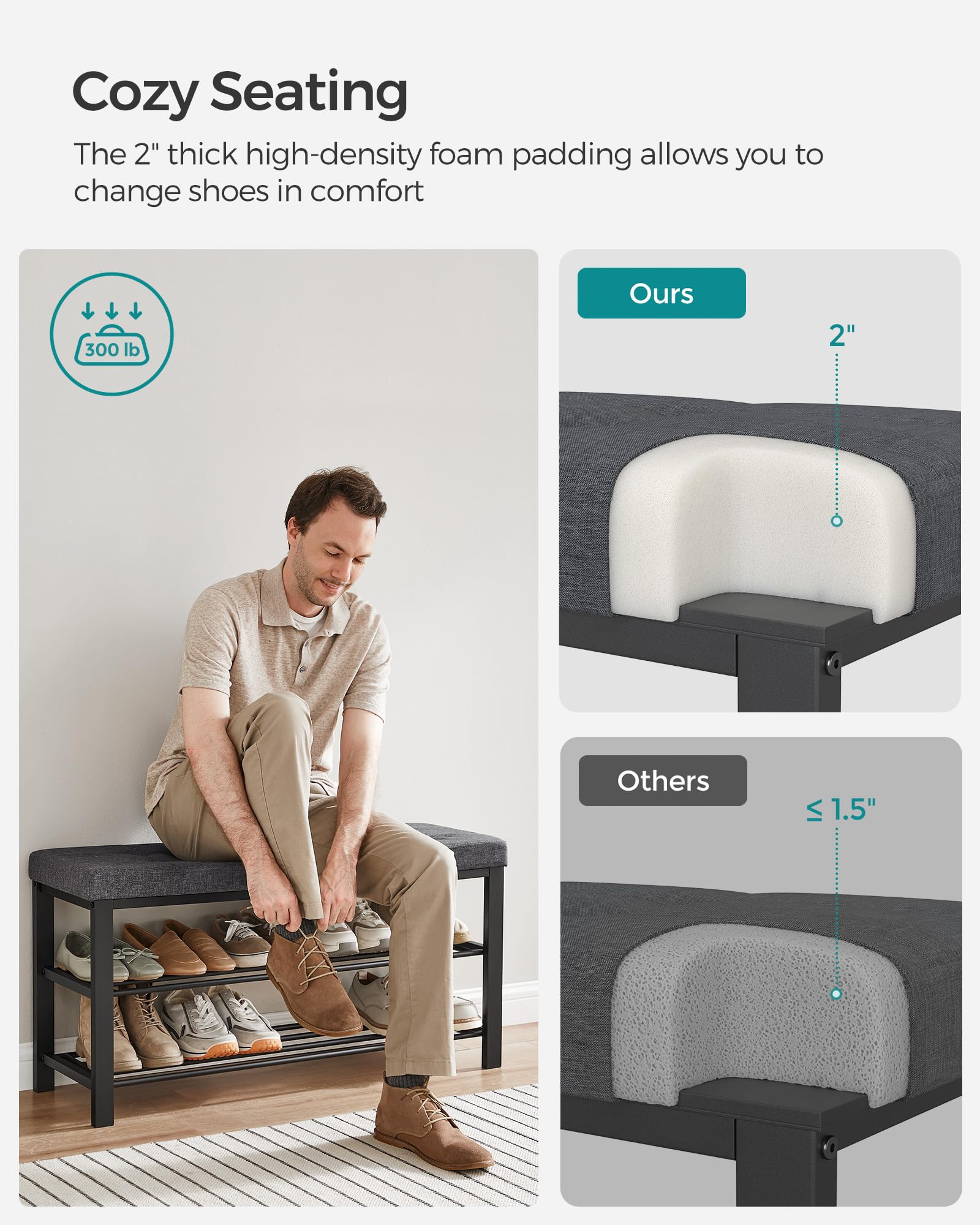 SONGMICS shoe bench storage area illustrating capacity for 10 pairs.