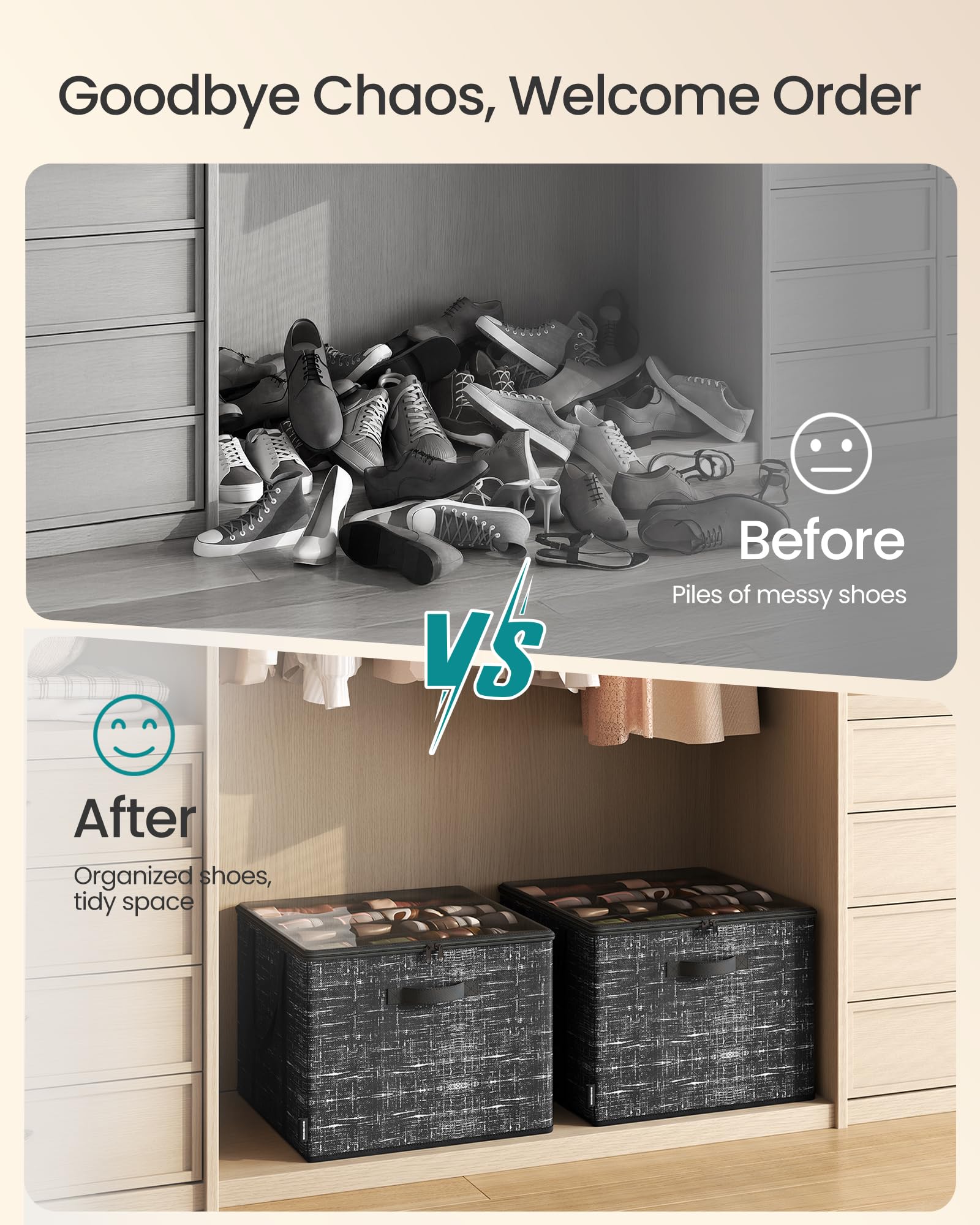 SongMics shoe organizer on closet shelf storing up to 16 pairs per bin