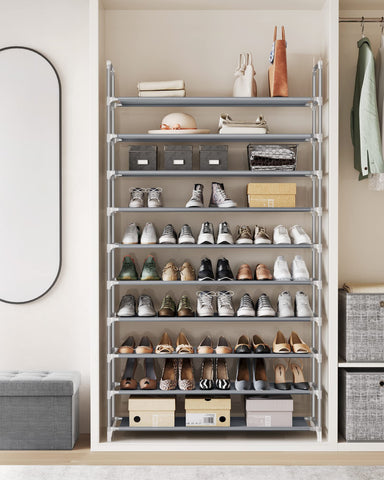 Songmics 10-tier assembly image with tool-free setup for quick organization