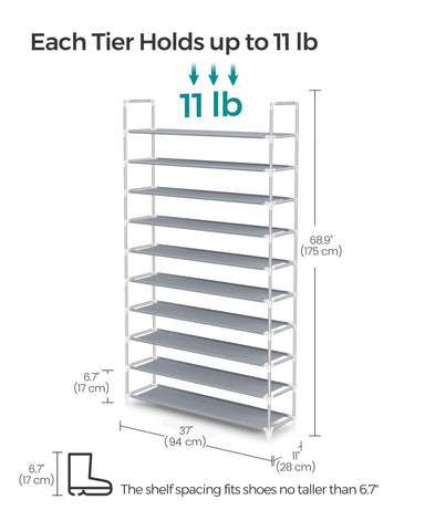 Songmics 10-tier close-up tubes illustrating sturdy metal construction