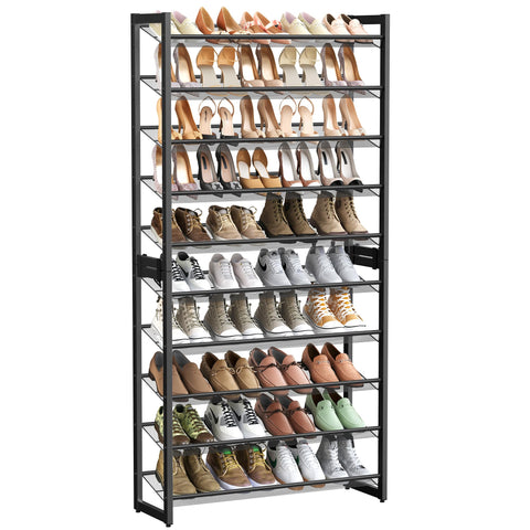 SONGMICS 10-tier ink black shoe rack holds up to 50 pairs for organized closets