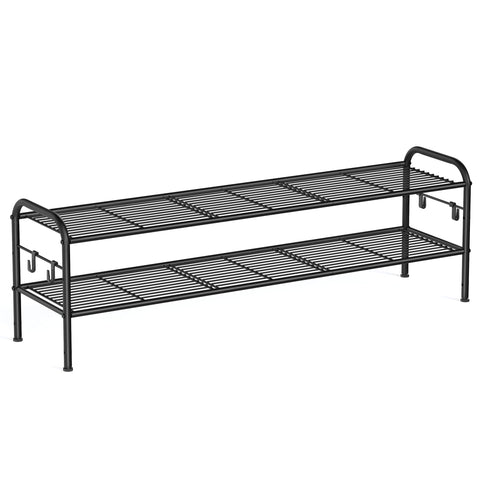 Songmics 2-tier shoe rack design shows spacious shelves for multiple pairs.
