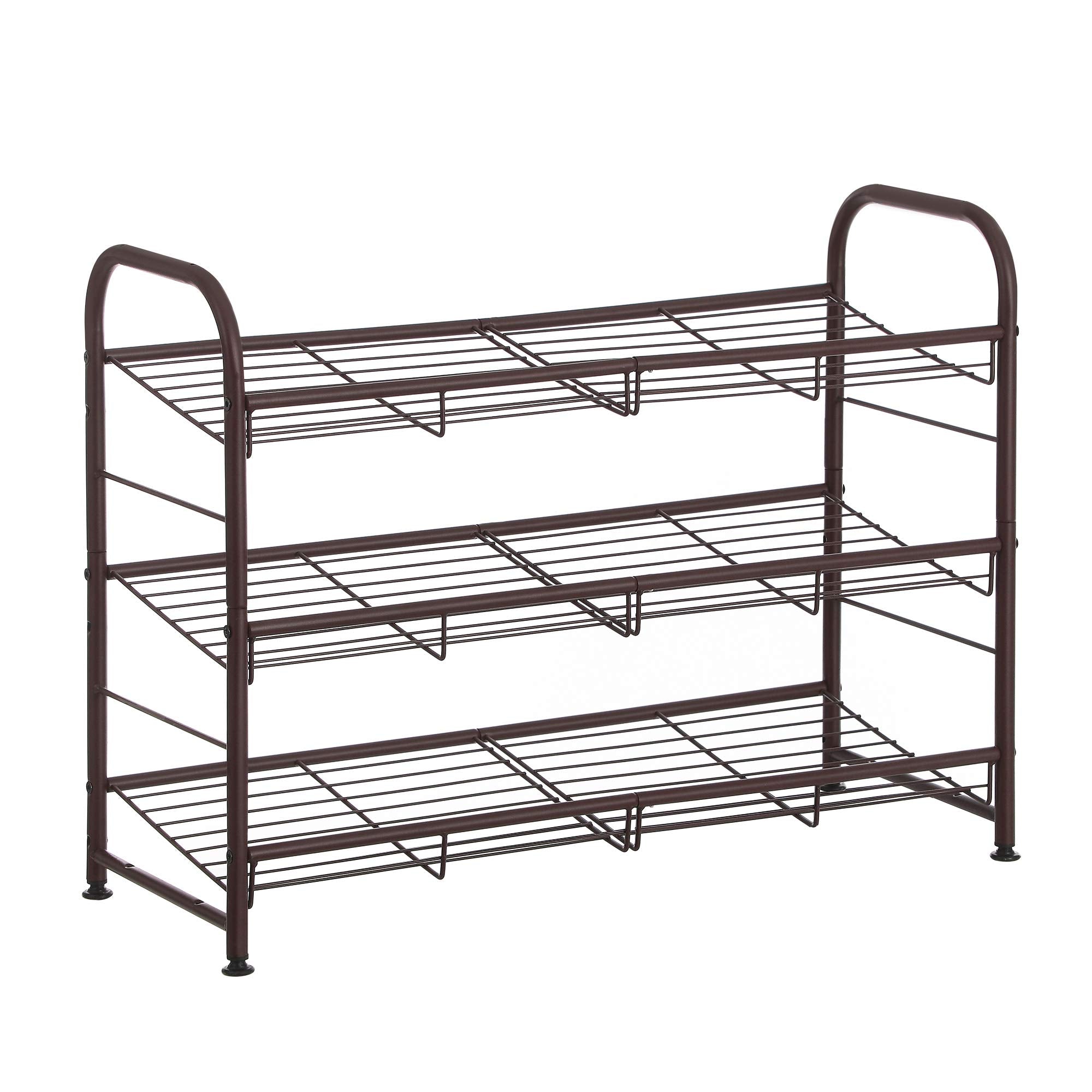 Songmics 3-tier shoe rack demonstrates organized footwear in a compact space