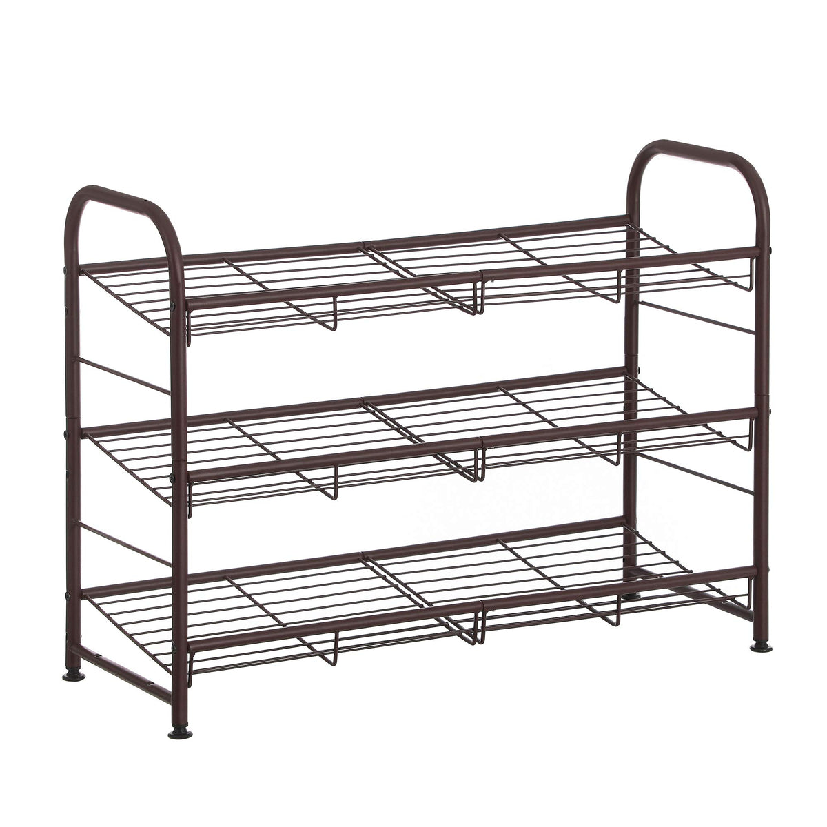 Songmics 3-tier shoe rack demonstrates organized footwear in a compact space