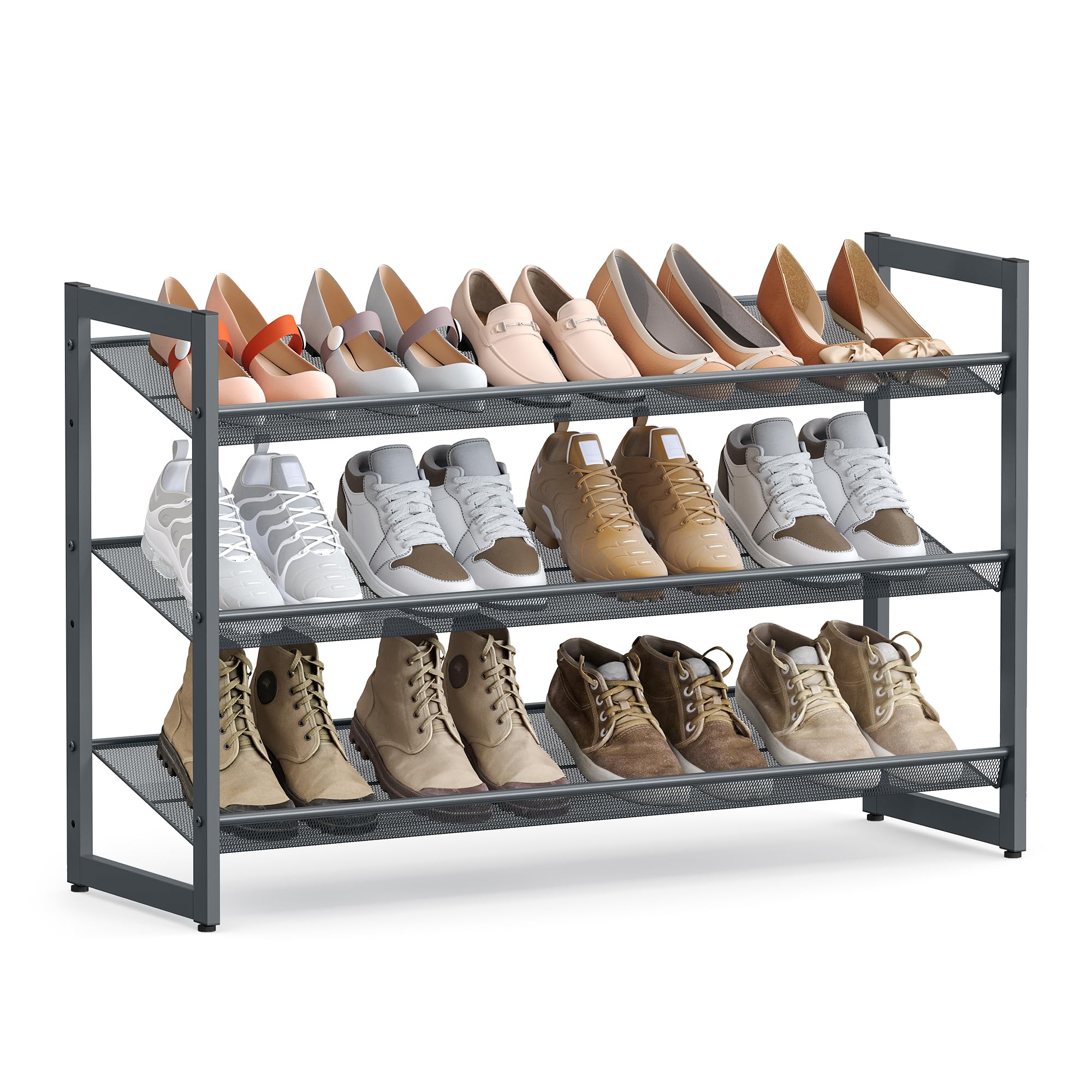 SONGMICS 3-tier shoe rack with flat shelves for compact entryway organization
