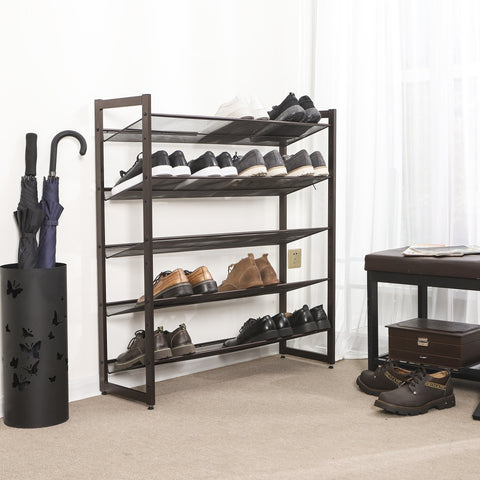 SONGMICS 5-tier rack with angled shelves to simplify shoe retrieval.