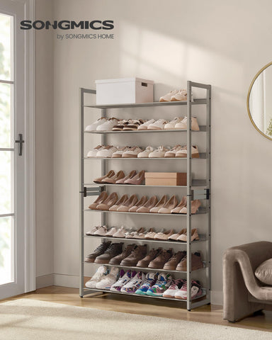 SONGMICS adjustable shelves show flexible shoe storage for entryways.
