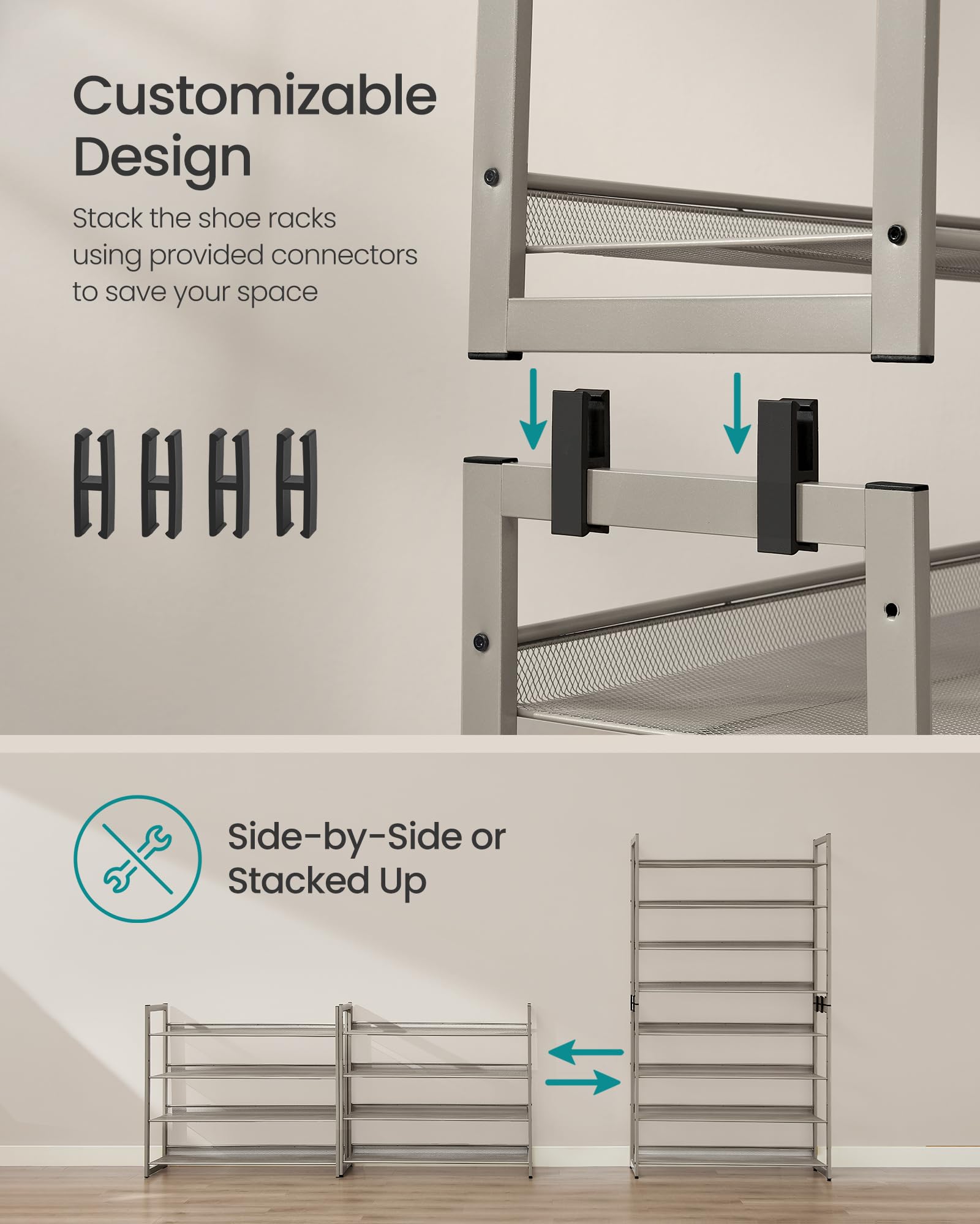 SONGMICS angled setup enables easy access to shoes in tight spaces.