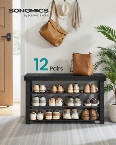 SONGMICS bamboo 4-tier shelves-organization saves space for up to 12 pairs