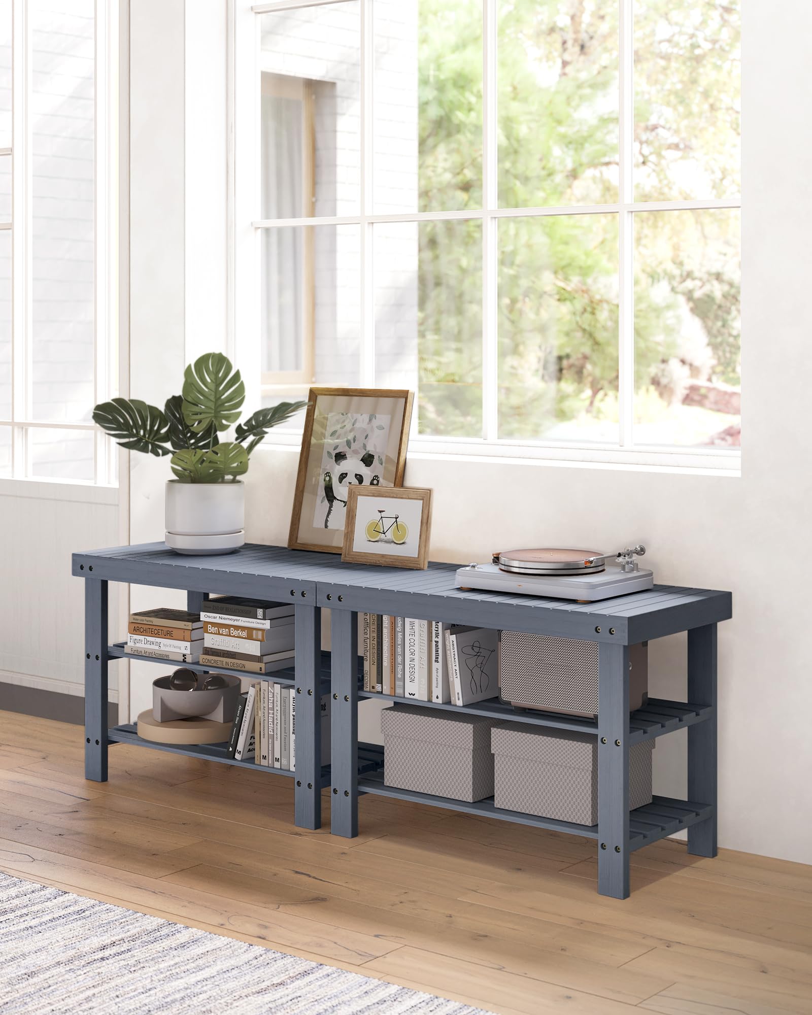SONGMICS shoe rack bench durable bamboo supports up to 286 lb on the top