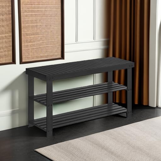 SONGMICS 3-tier bamboo shoe rack bench in entryway setup for compact living