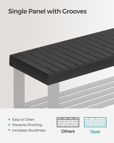 SONGMICS 3-tier bamboo shoe rack bench with shoes neatly stored on shelves