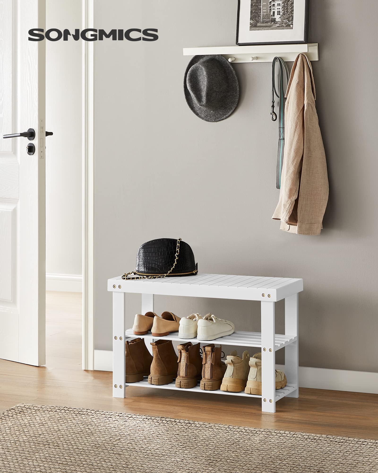 SongMics bamboo material highlights natural grain for durable entryway storage
