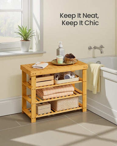 SONGMICS Shoe Rack Bench bamboo texture adds natural warmth to home.