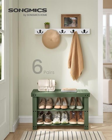 SongMics shoe rack bench side view highlights sturdy bamboo support for everyday footwear