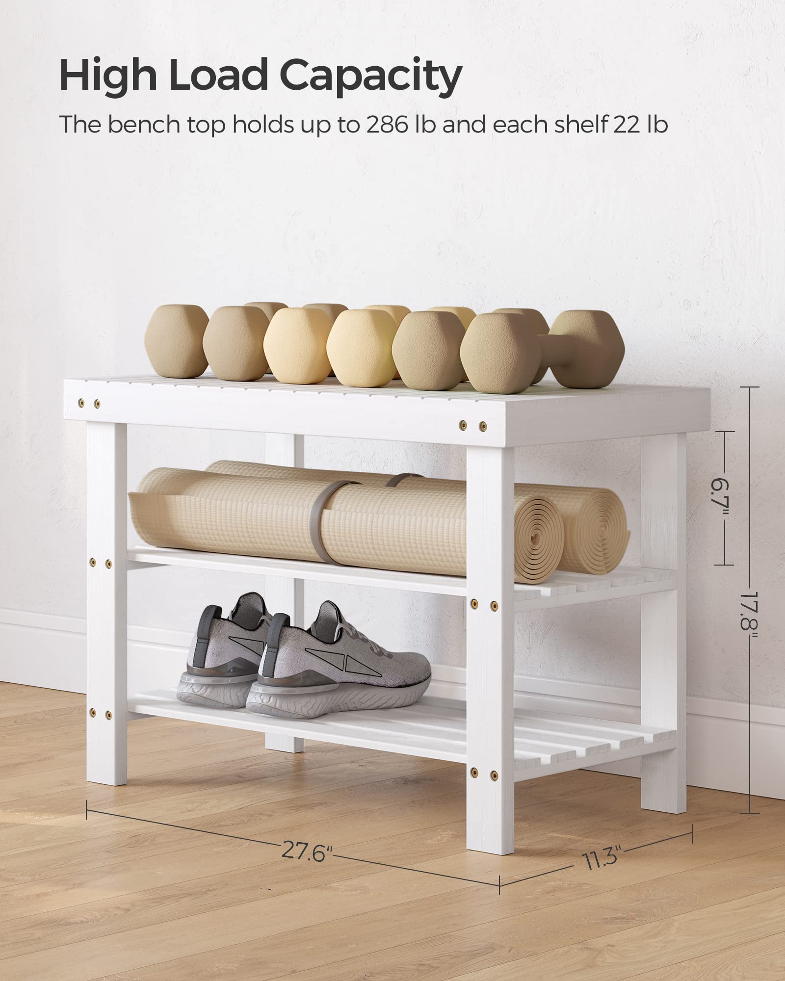 SongMics shoe rack bench with spacious storage holding six pairs of shoes