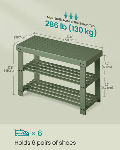 SongMics shoe rack bench storage shelves illustrates capacity up to six pairs of shoes