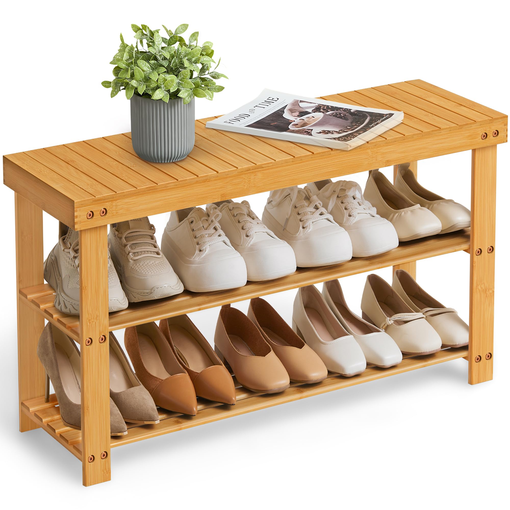 SONGMICS shoe rack bench top view showing spacious surface for bags and essentials