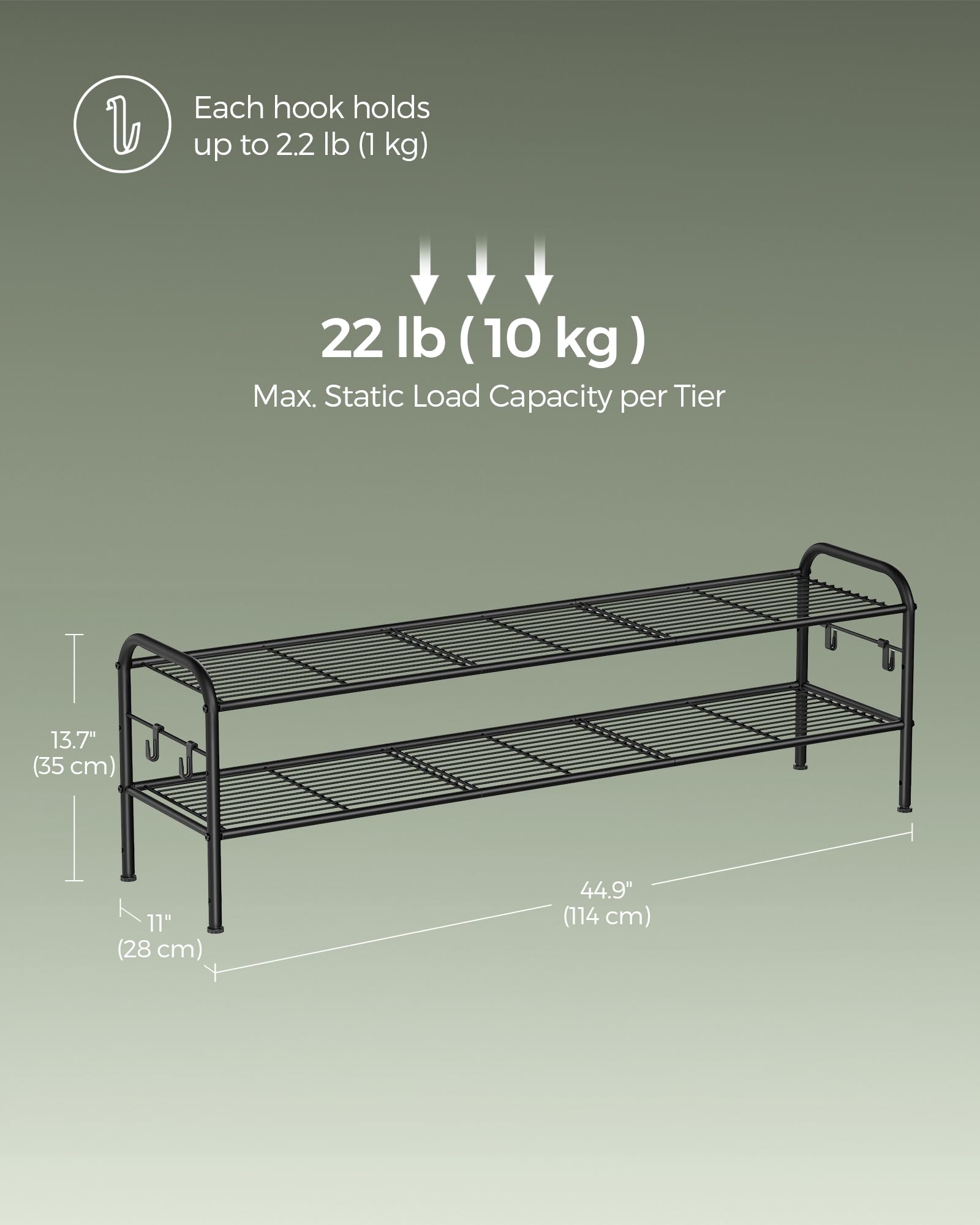 Songmics capacity up to 18 pairs keeps shoes organized.
