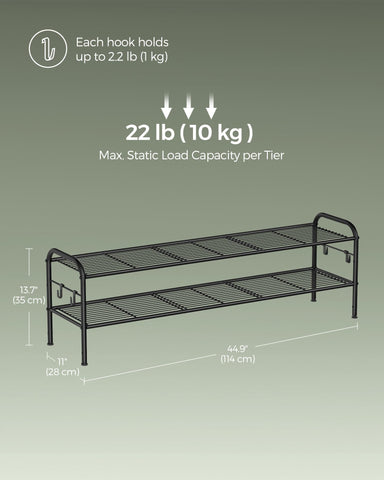Songmics capacity up to 18 pairs keeps shoes organized.