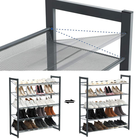SONGMICS dense mesh shelves keep shoes organized and visible
