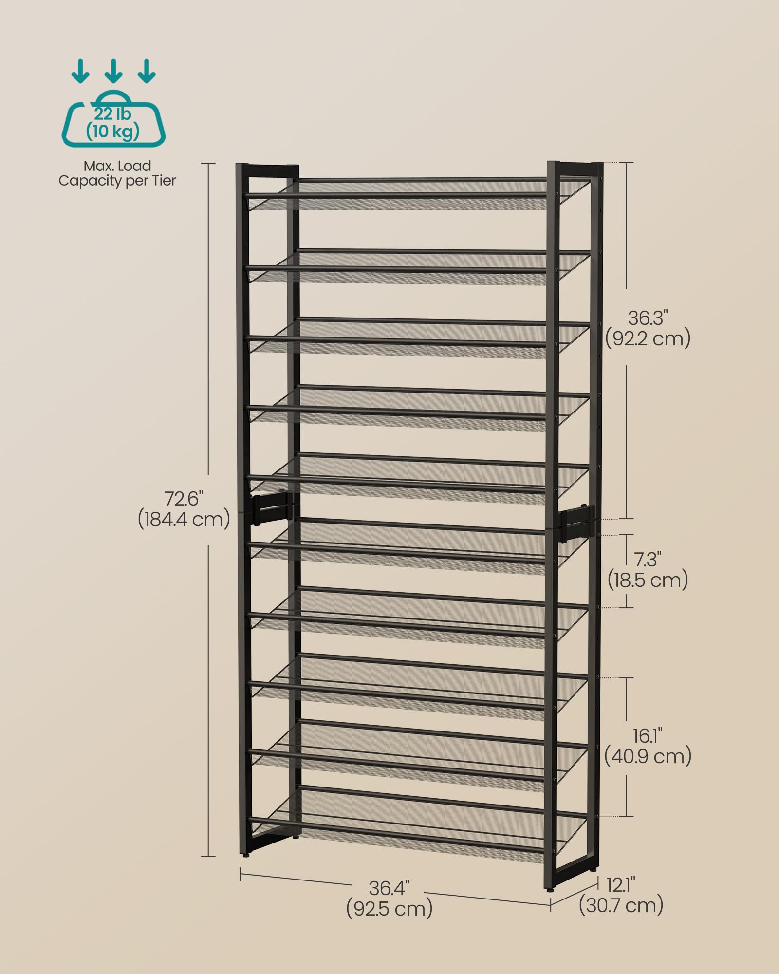 SONGMICS large-capacity unit holds 50 women's or 40 men's shoes