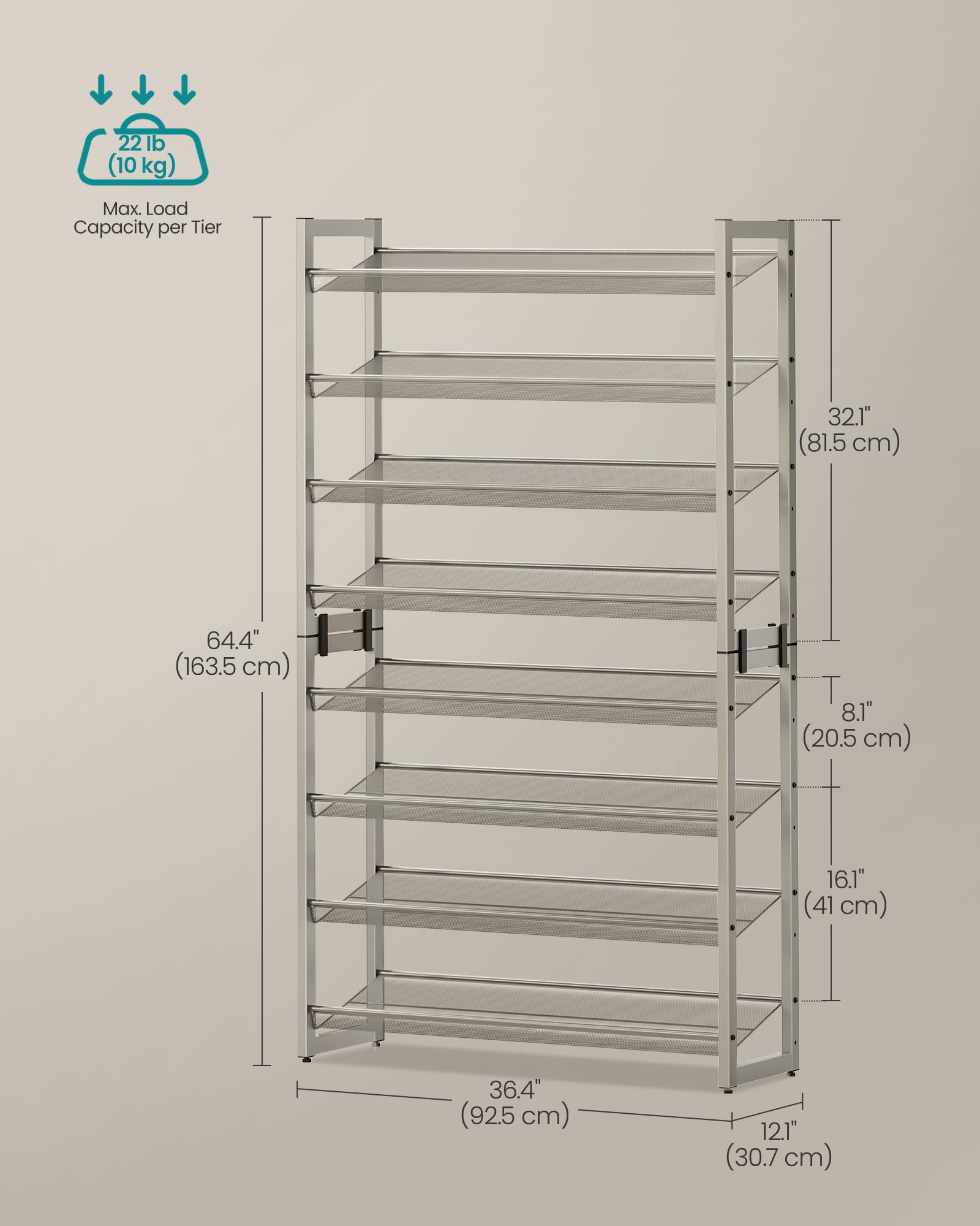 SONGMICS large capacity holds dozens of pairs in a compact footprint.