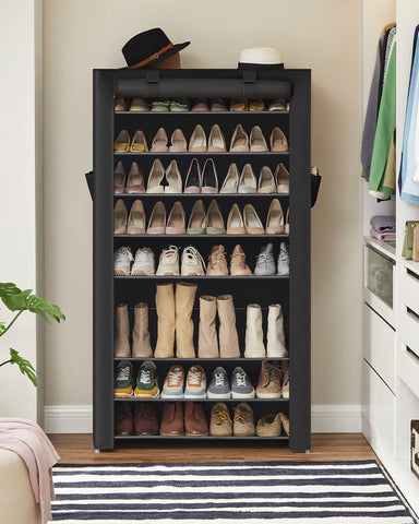 SongMics shoe rack side pockets close-up for polishes and brushes.