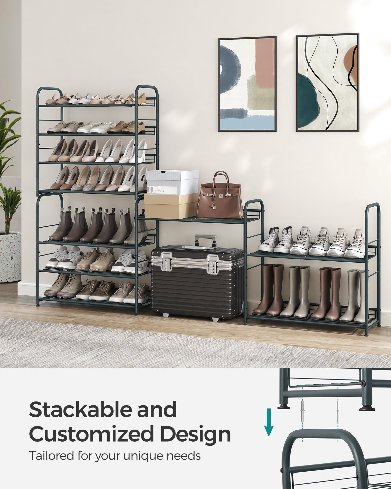 SONGMICS tilt-adjustment feature keeps shelves level for stable storage.