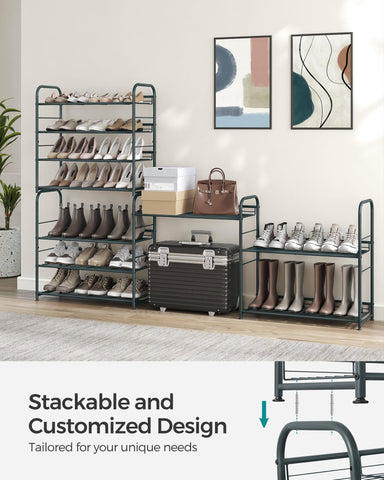 SONGMICS tilt-adjustment feature keeps shelves level for stable storage.