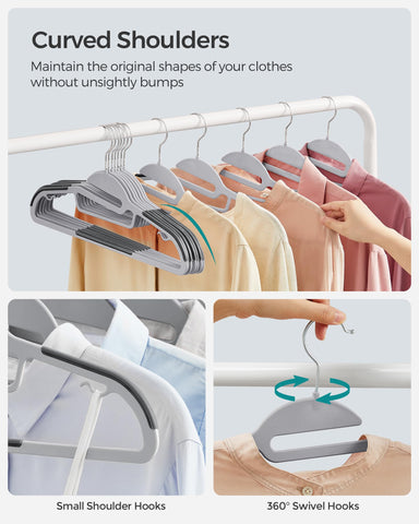 Songmics shoulder-mimic curved hangers protect garment shape and prevent marks.