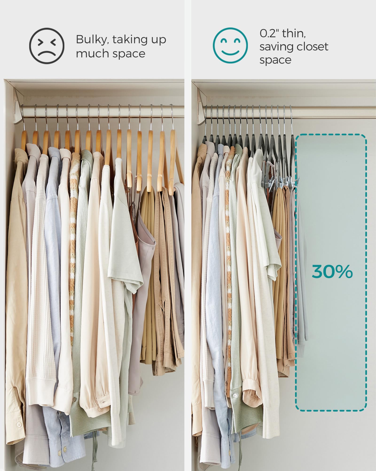 SONGMICS 0.2-inch-thick velvet hanger saves closet space with slim profile