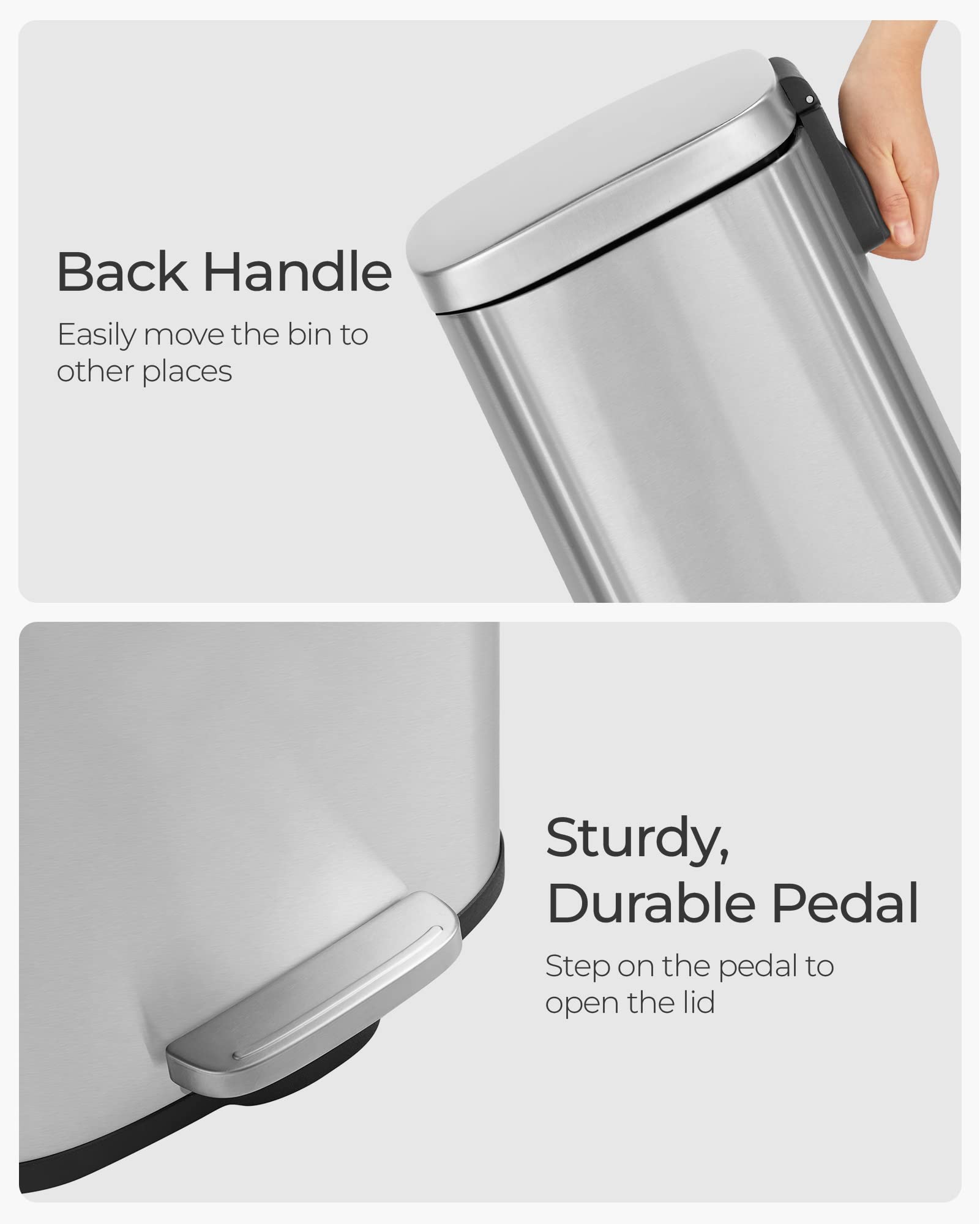 Slim profile fits tight spaces, SongMics 8-gallon bin.