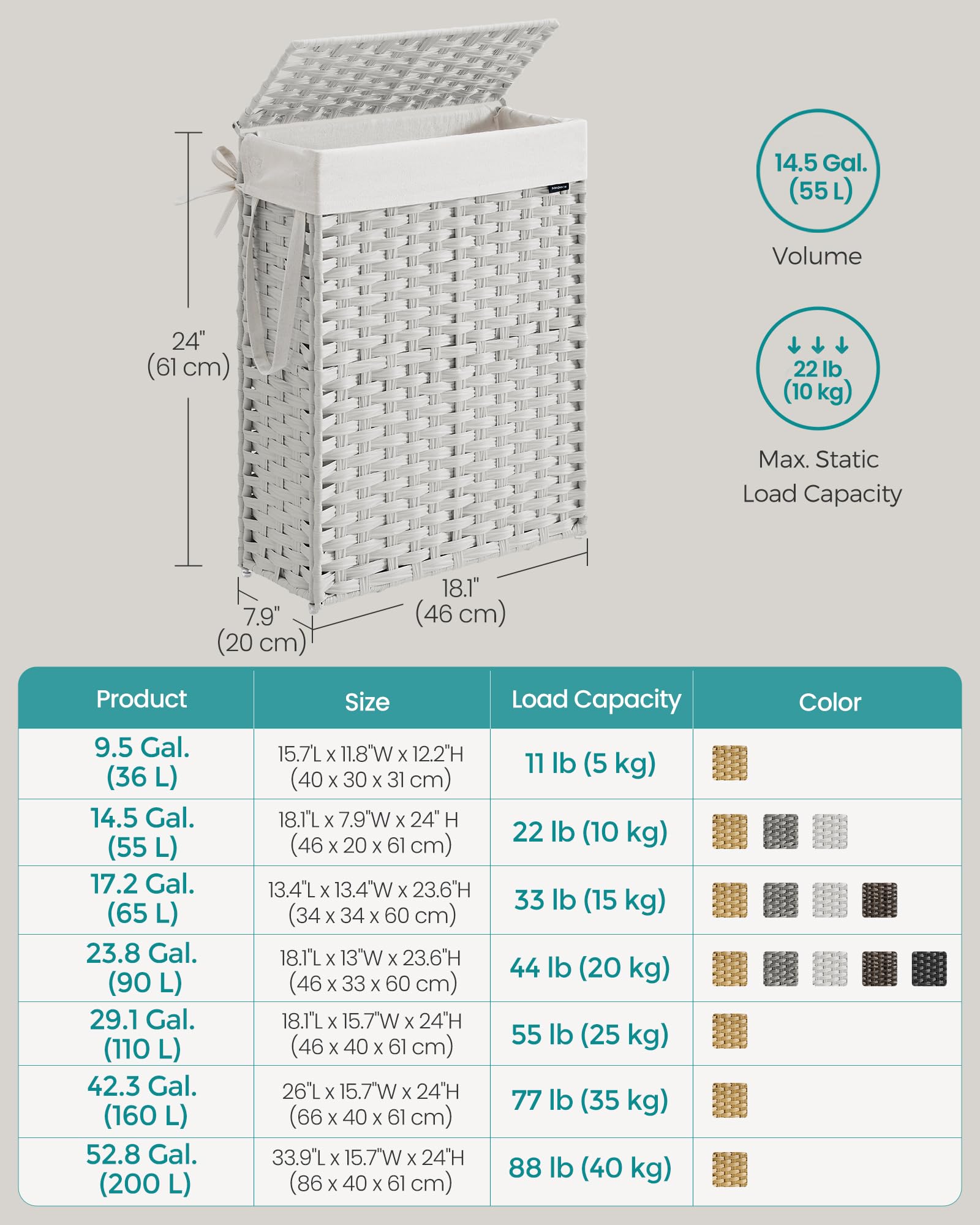 Foldable design of SONGMICS hamper saves space when stored