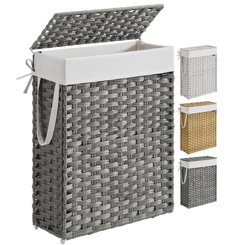 SONGMICS Slim Laundry Hamper with Lid opens one-handed for quick access and odor control.