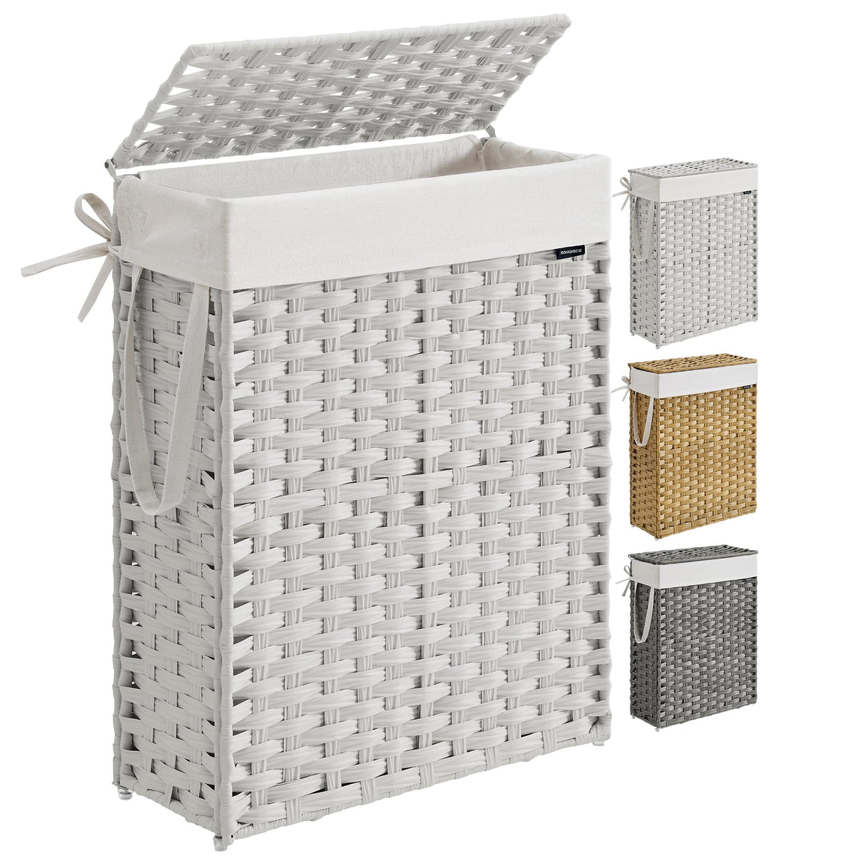 SONGMICS Slim Laundry Hamper with lid conceals laundry and reduces odors