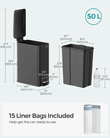 SONGMICS slim trash can sturdy metal pedal for lasting use.