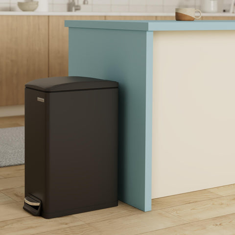 SONGMICS slim trash can side profile highlighting its sleek design.