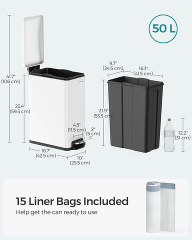 Songmics Slim Trash Can includes 15 liners for quick bag changes.