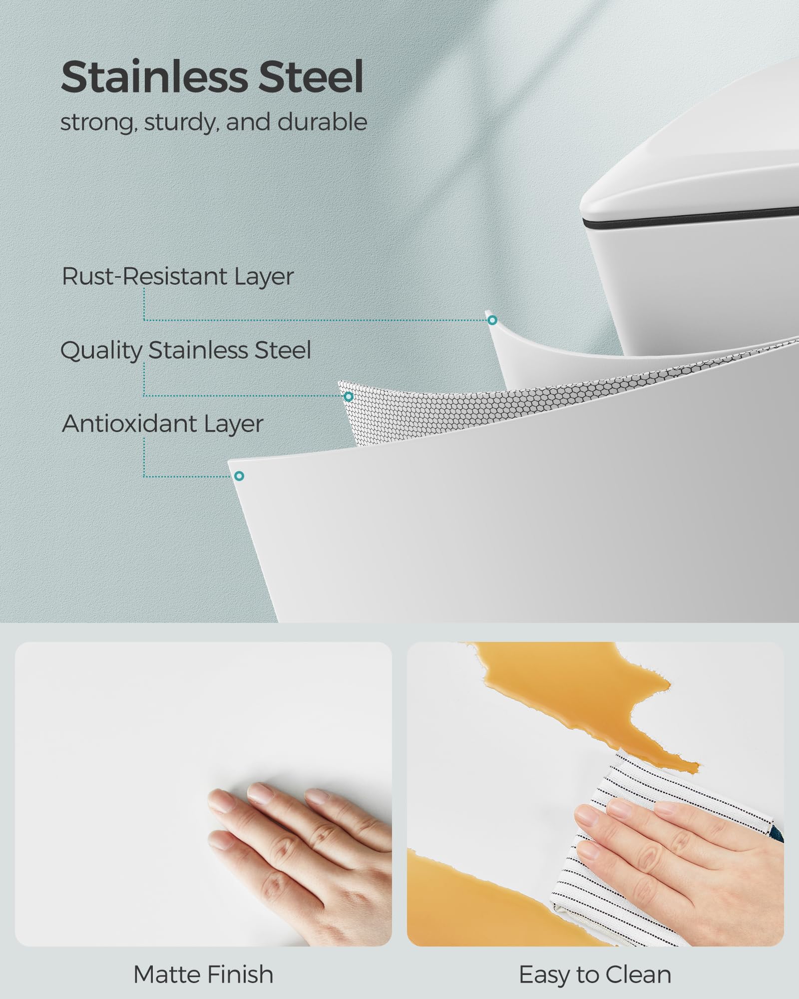Songmics Slim Trash Can sturdy metal pedal for reliable opening.
