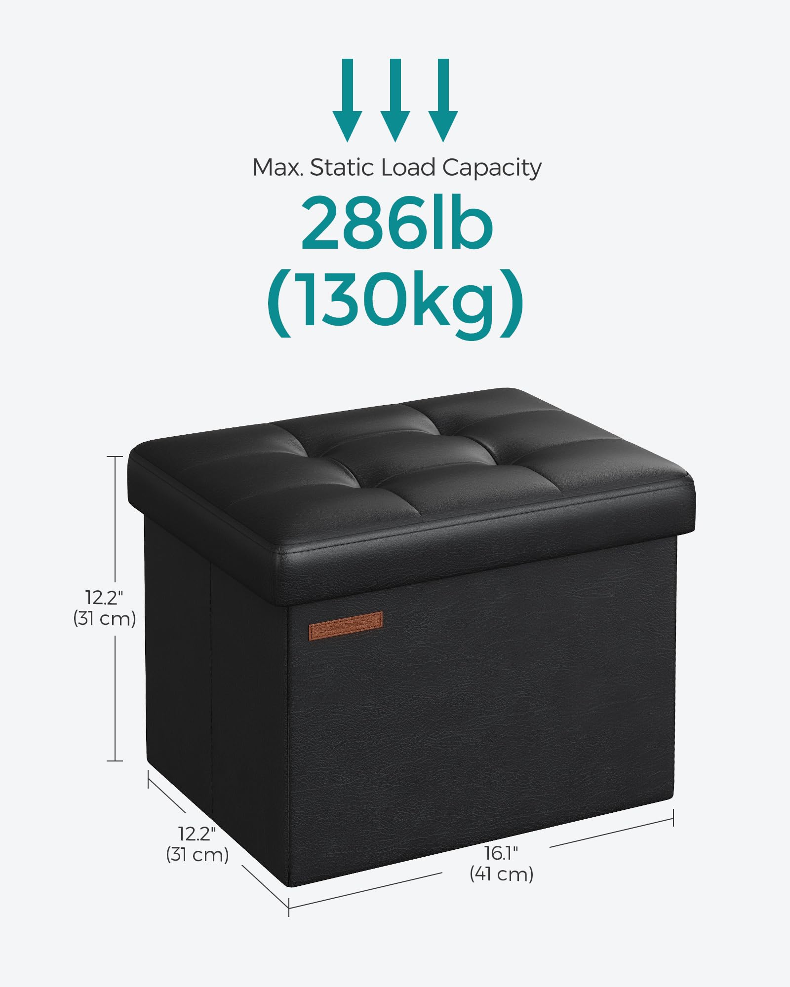 Songmics small folding storage ottoman in living room setting as footrest.