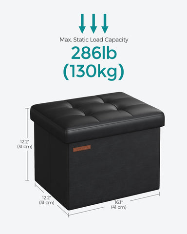 Songmics small folding storage ottoman in living room setting as footrest.