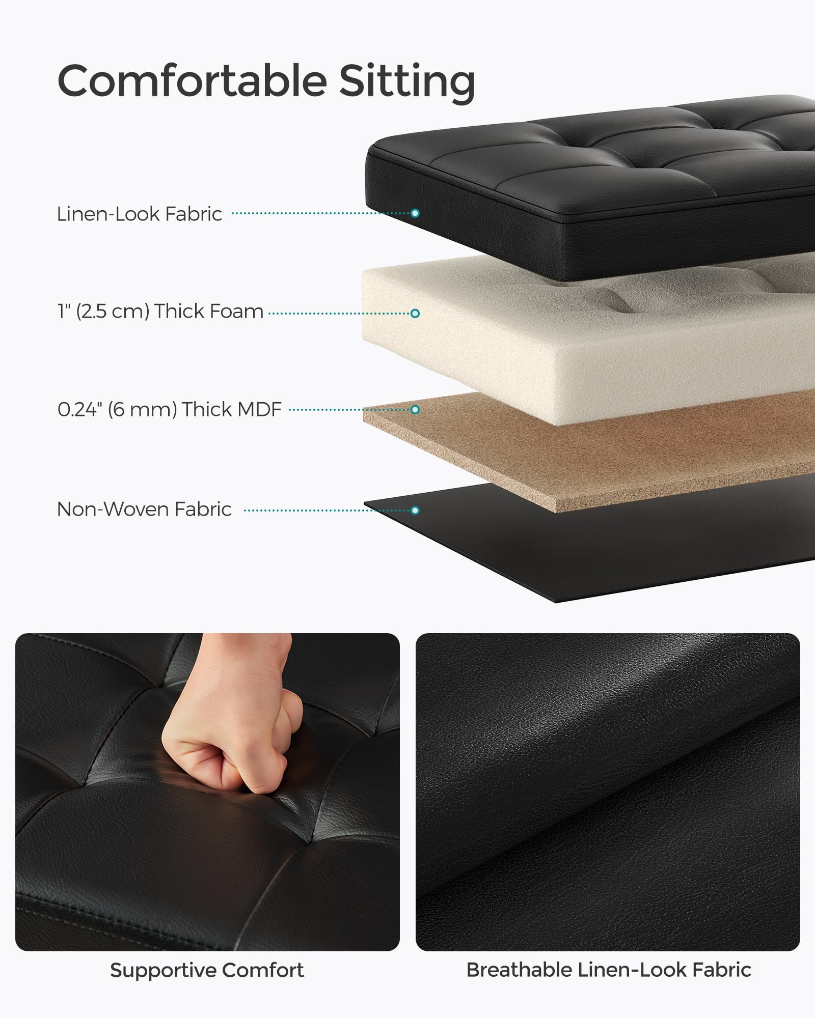 Songmics small folding storage ottoman open lid reveals inner storage for throws.