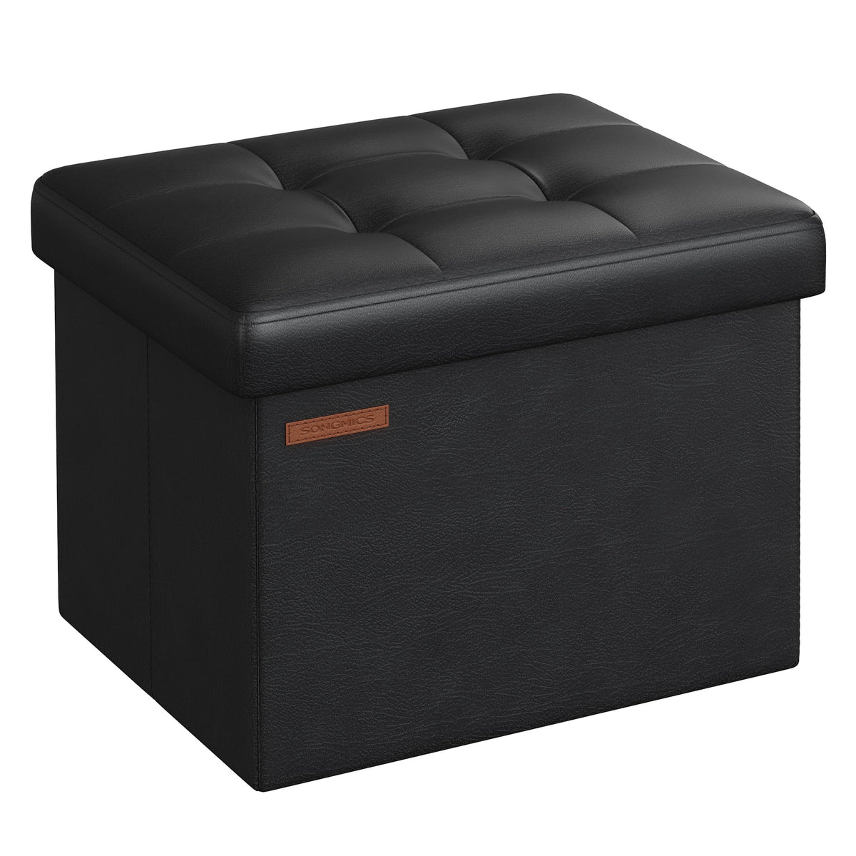 Songmics small folding storage ottoman top view; compact seating with hidden storage.