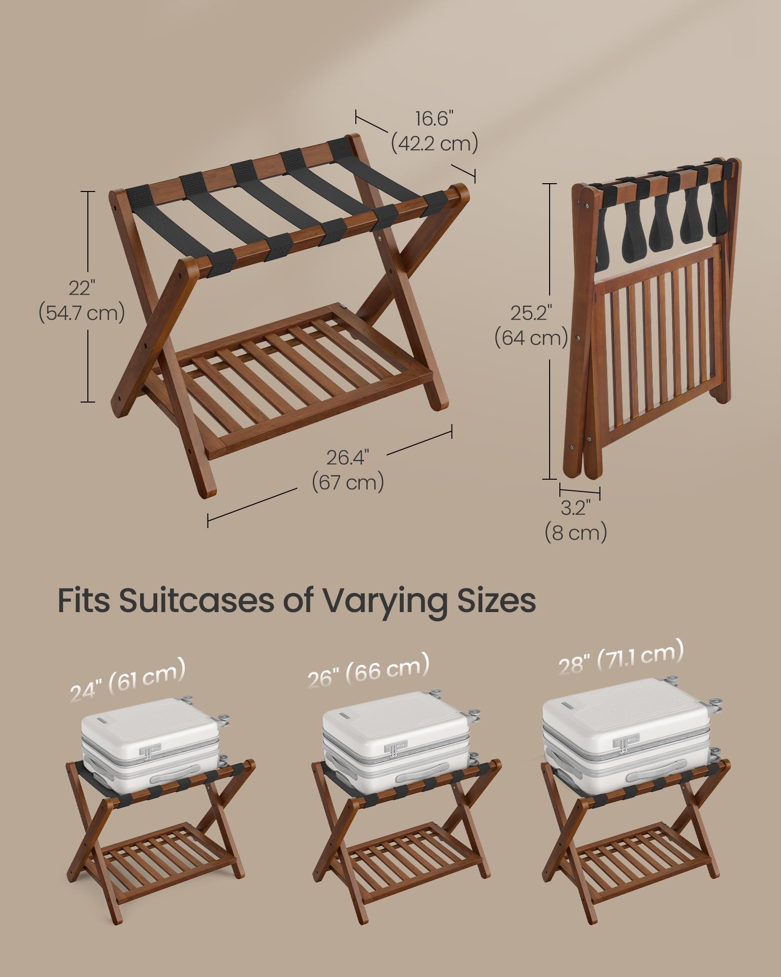 SONGMICS luggage rack with EVA pads protects floors and reduces noise.
