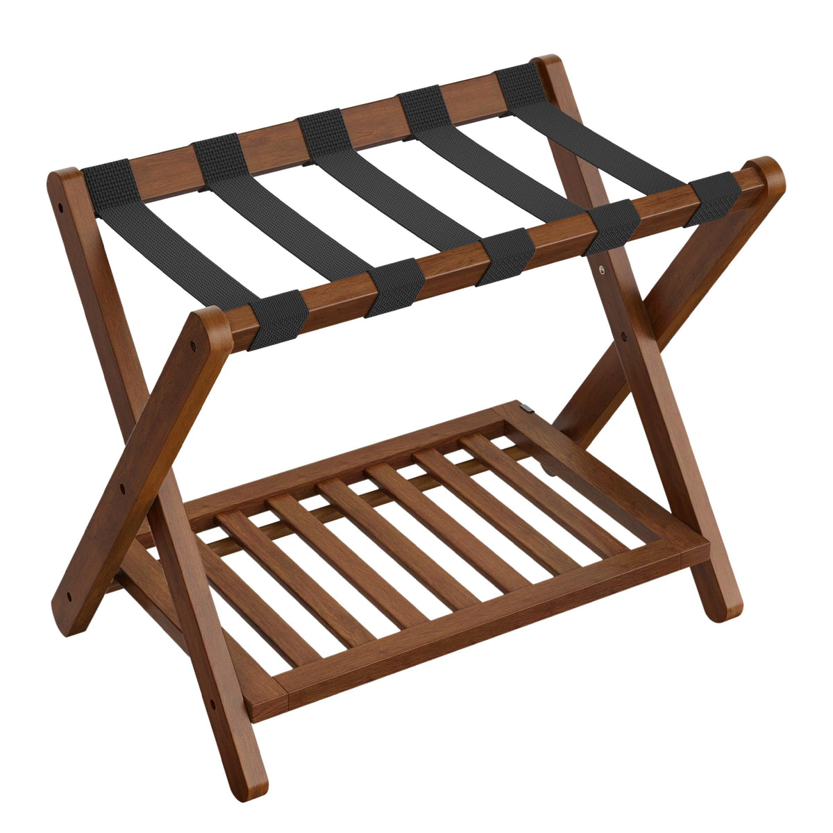SONGMICS solid wood luggage rack ready to use with quiet EVA pads.